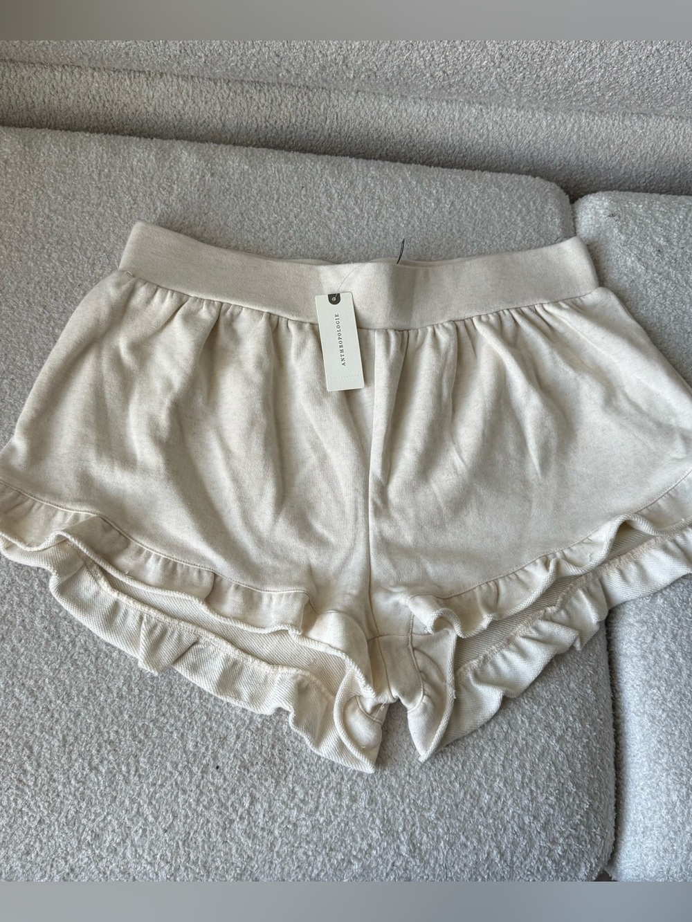 NWT Anthropologie Ruffle Hem Lounge Shorts Light Cream M Coquette minimalist